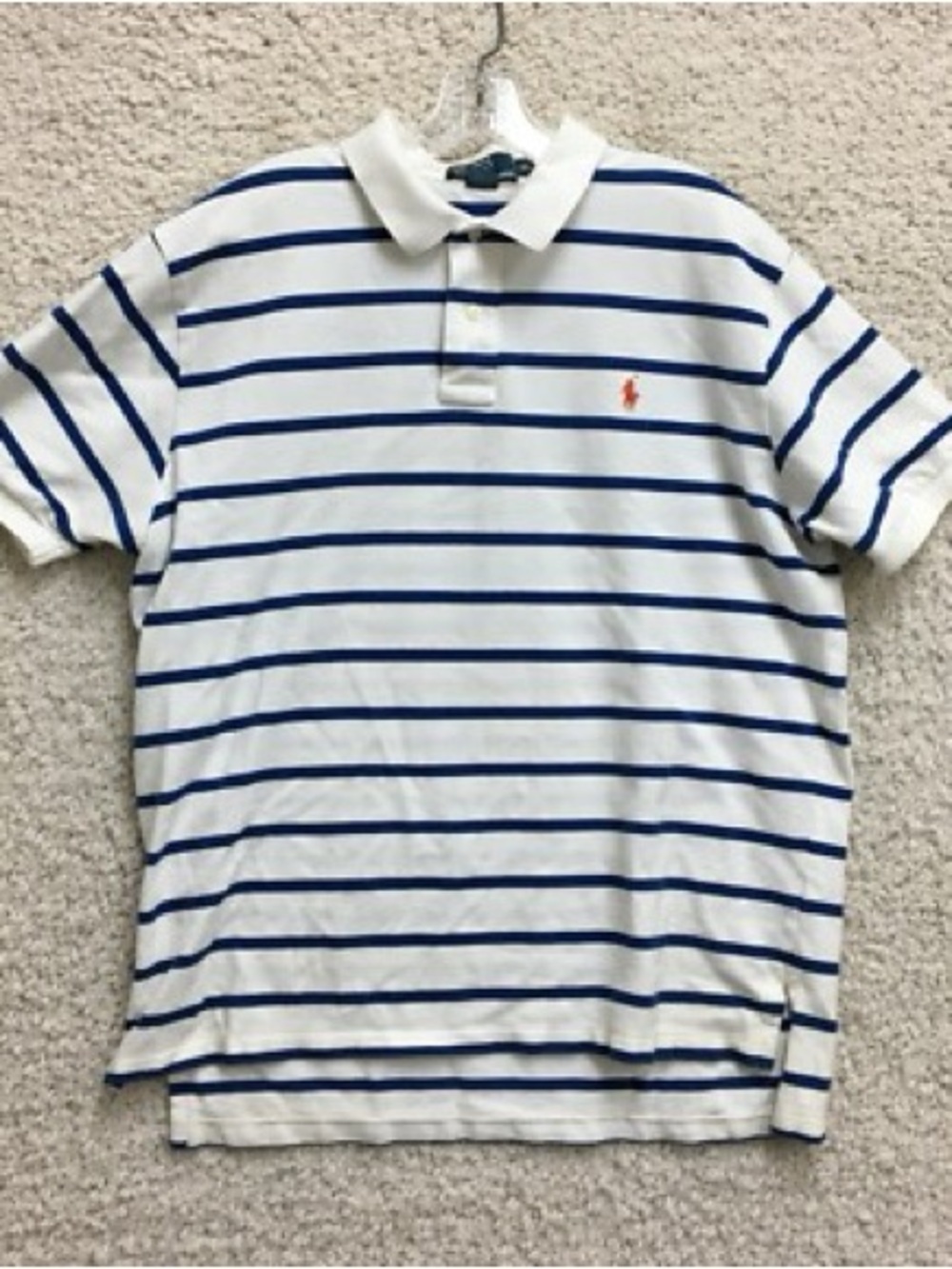 Ralph Lauren White Polo with Blue Stripes and Orange Pony